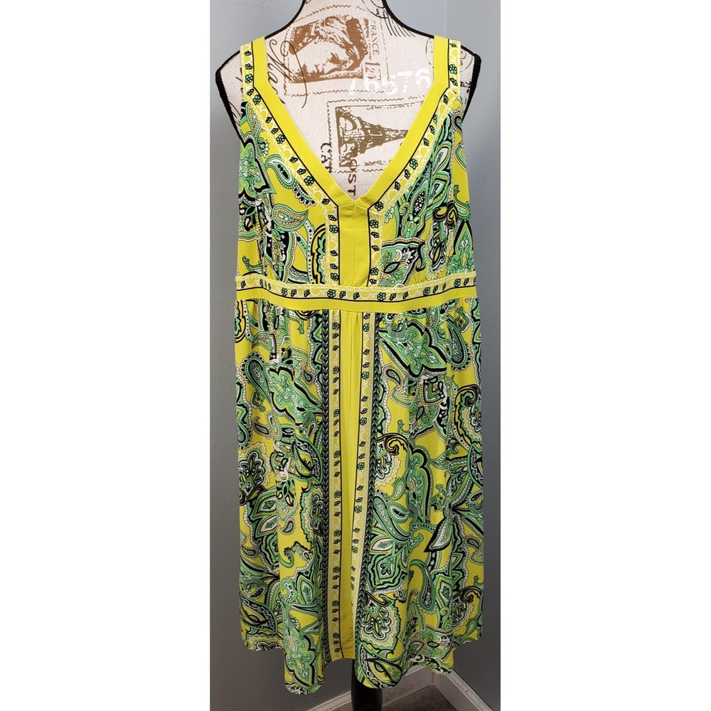 INC International Concepts Strappy Sun Dress Women 1X Multi Paisley Smocked Back